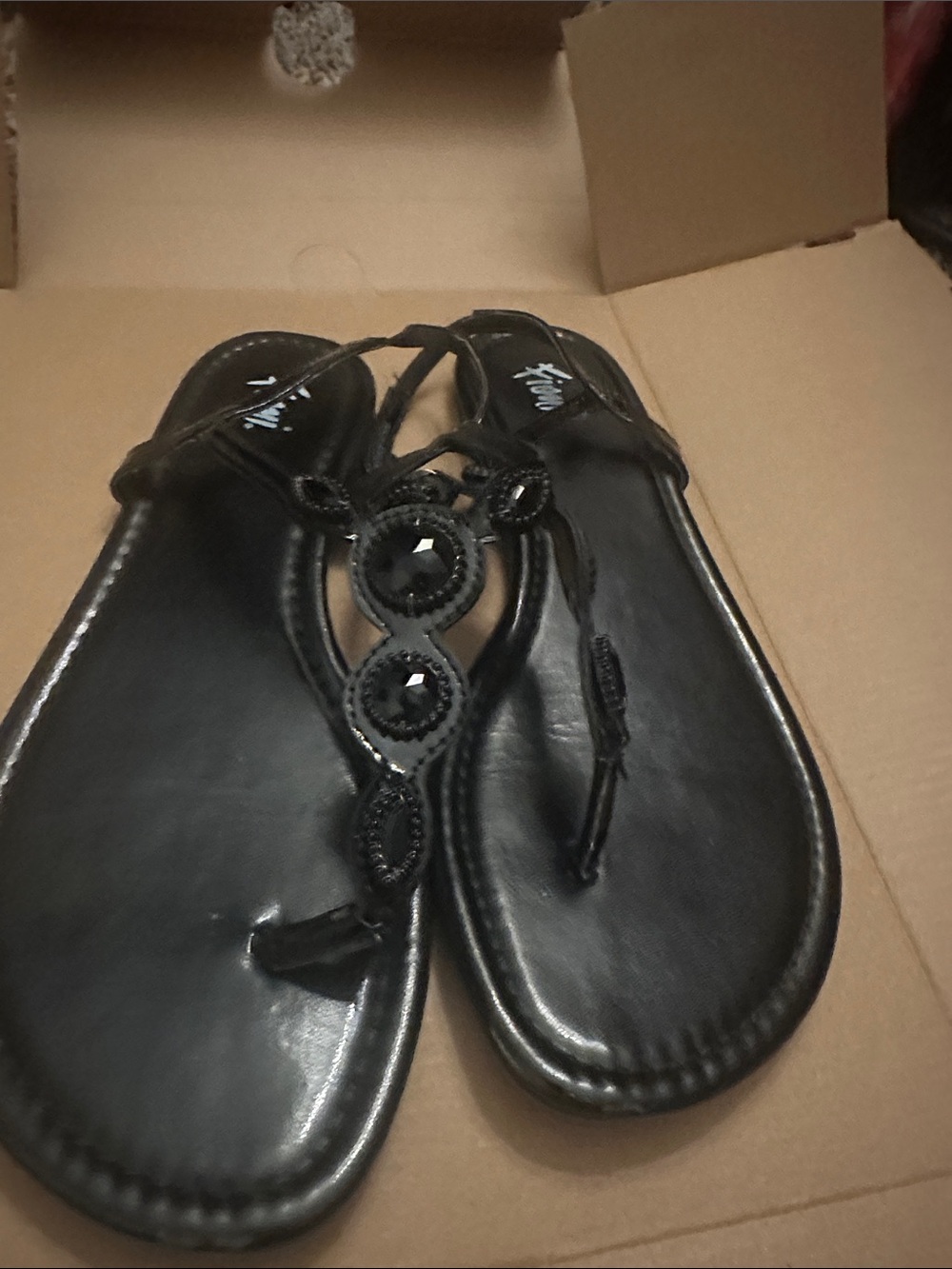 Black Beaded T-Strap Sandals for Women